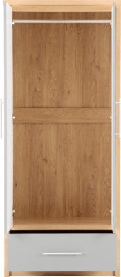 Seville 2 Door 1 Drawer Wardrobe
Grey High Gloss/Light Oak Effect Veneer