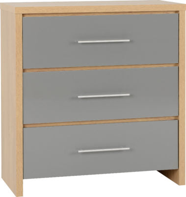 Seville 3 Drawer Chest
Grey High Gloss/Light Oak Effect Veneer