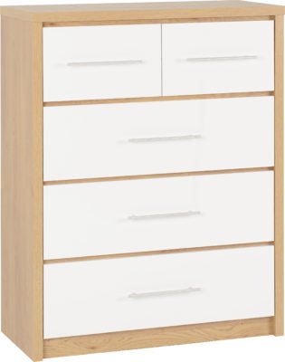 Seville 3+2 Drawer Chest
White High Gloss/Light Oak Effect Veneer
