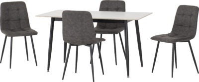 Fenton Dining Set (4 Chairs)
White Marble Stone Effect/Dark Grey Suede Fabric
