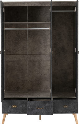 Nordic 3 Door 3 Drawer Wardrobe
Concrete Effect/Charcoal