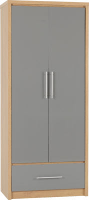 Seville 2 Door 1 Drawer Wardrobe
Grey High Gloss/Light Oak Effect Veneer