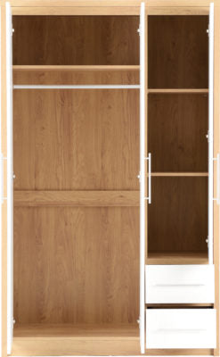 Seville 3 Door 2 Drawer Wardrobe
White High Gloss/Light Oak Effect Veneer