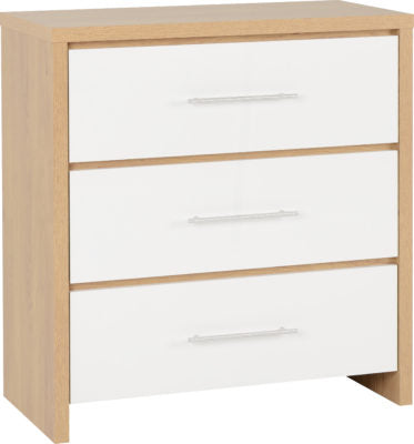 Seville 3 Drawer Chest
White High Gloss/Light Oak Effect Veneer