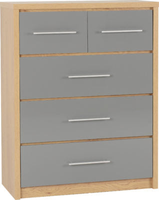 Seville 3+2 Drawer Chest
Grey High Gloss/Light Oak Effect Veneer
