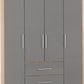 Seville 4 Door 2 Drawer Wardrobe
Grey High Gloss/Light Oak Effect Veneer